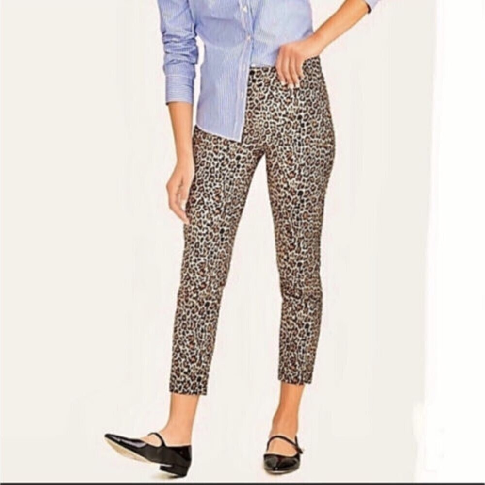 NWT J. CREW Winnie Pant Brown Black Leopard Print Crop Side Zip Trousers Size 0